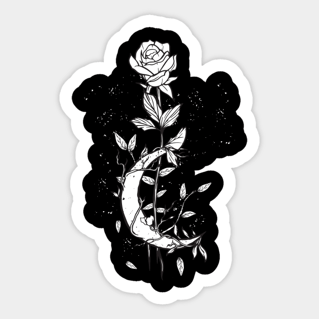 Moon Rose Vintage Witch Gothic Moon Rose Sticker TeePublic